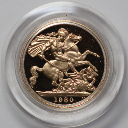 Great Britain 1980 Proof Full Sovereign St George Elizabeth II Gold Coin - Image 2
