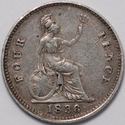 Great Britain 1836 Groat / Fourpence William IV Britannia S-3837 Silver Coin - Image 3