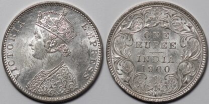 India - British Rupee 1900-B Bombay Type A Bust, Type I Rev Victoria Silver Coin