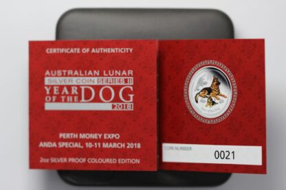 Australia 2018 Year of the Dog 2oz Silver Proof Coloured Coin Perth ANDA Special - Image 6