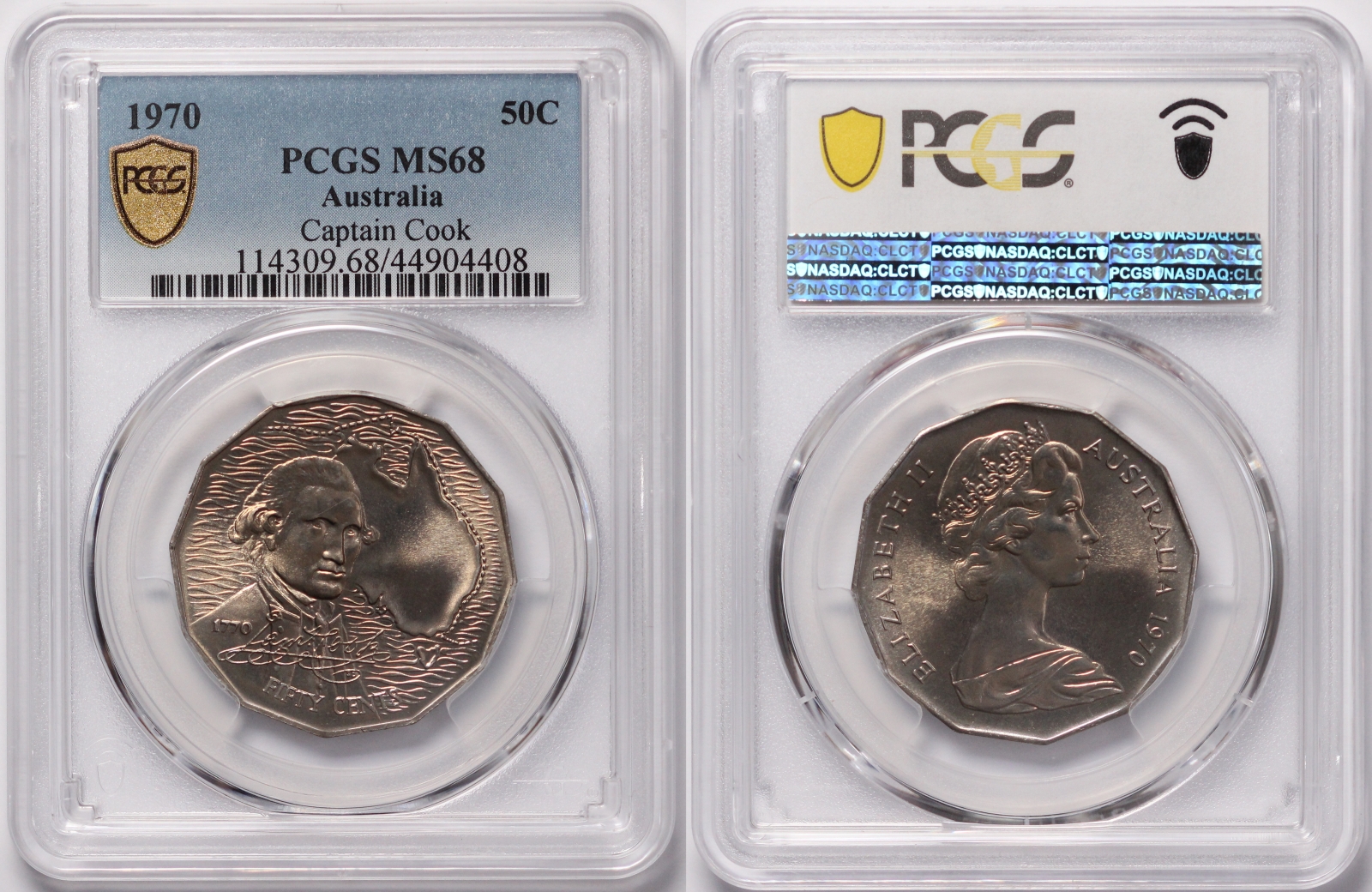 PCGS Graded MS68 Australia 1970 Captain Cook Fifty Cents 50C Uncirculated Coin Imperial