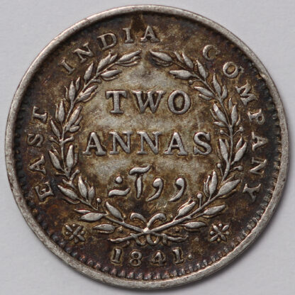 India - British 2 Annas 1841(m) Madras S on Truncation Victoria Silver Coin - Image 3