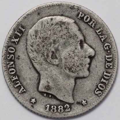 Spanish Philippines 1882 20 Centimos Alfonso XII KM# 149 World Silver Coin - Image 2