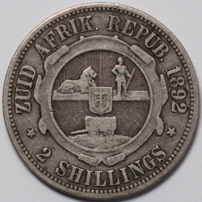 South Africa 1892 2 Shillings Kruger ZAR KM# 6 Silver Coin - First Year of Issue - Image 3