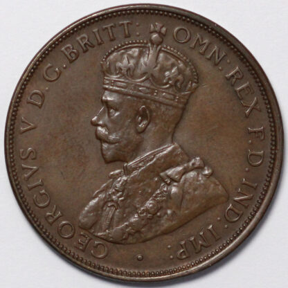 Australia 1919 One Penny 1D Dot Below Lower Scroll George V Copper Coin - Image 2