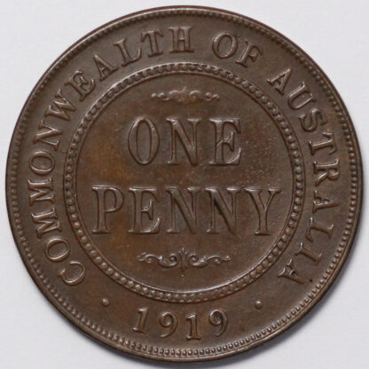 Australia 1919 One Penny 1D Dot Below Lower Scroll George V Copper Coin - Image 3