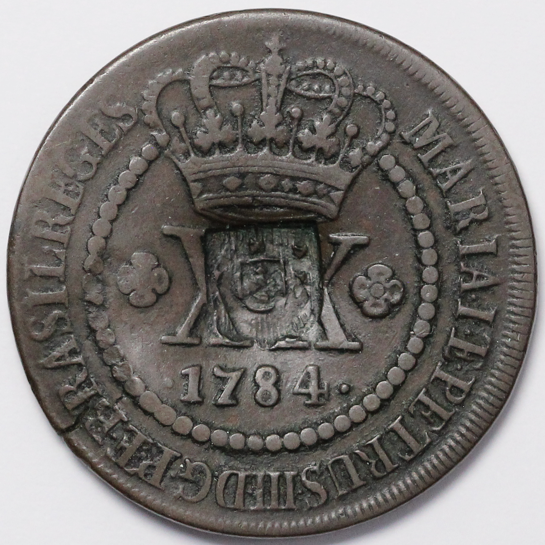 Brazil ND(1809) 40 Reis Shield Countermark on 1784 20 Reis Host Copper Coin - Image 2