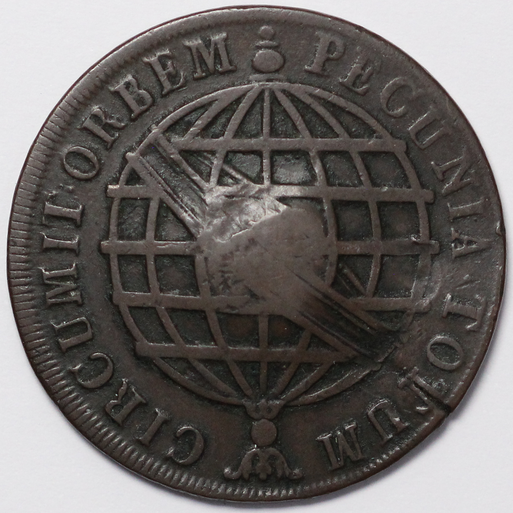 Brazil ND(1809) 40 Reis Shield Countermark on 1784 20 Reis Host Copper Coin - Image 3