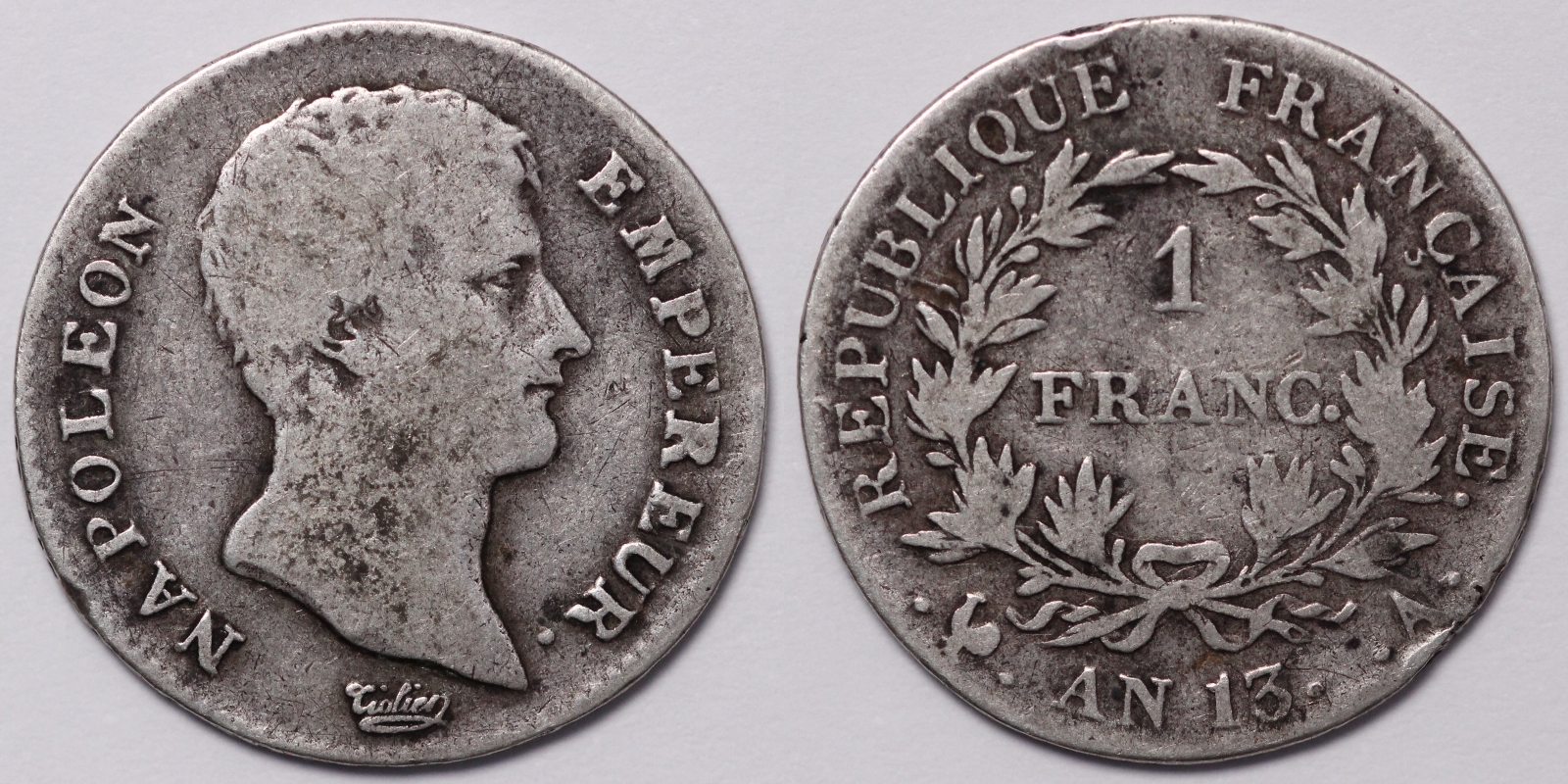 France Empire AN 13-A (1804) 1 Franc Napoleon I KM# 656.1 Silver Coin ...