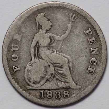 Great Britain 1838 Groat / Fourpence 4d Victoria Britannia S-3913 Silver Coin - Image 3