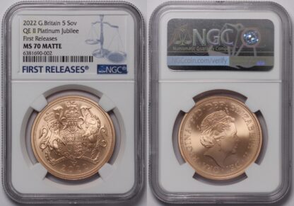 NGC MS70 Great Britain 2022 Platinum Jubilee Matte Five Sovereign First Releases - Image 2