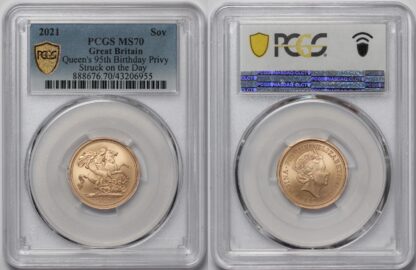 PCGS Graded MS70 Great Britain 2021 Sovereign 95th B'day Privy Struck on the Day - Image 2