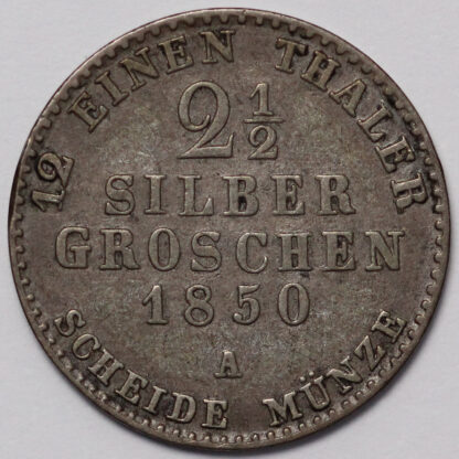 German States-Prussia 1850-A 2-1/2 Groschen Friedrich Wilhelm IV Silver Coin - Image 3