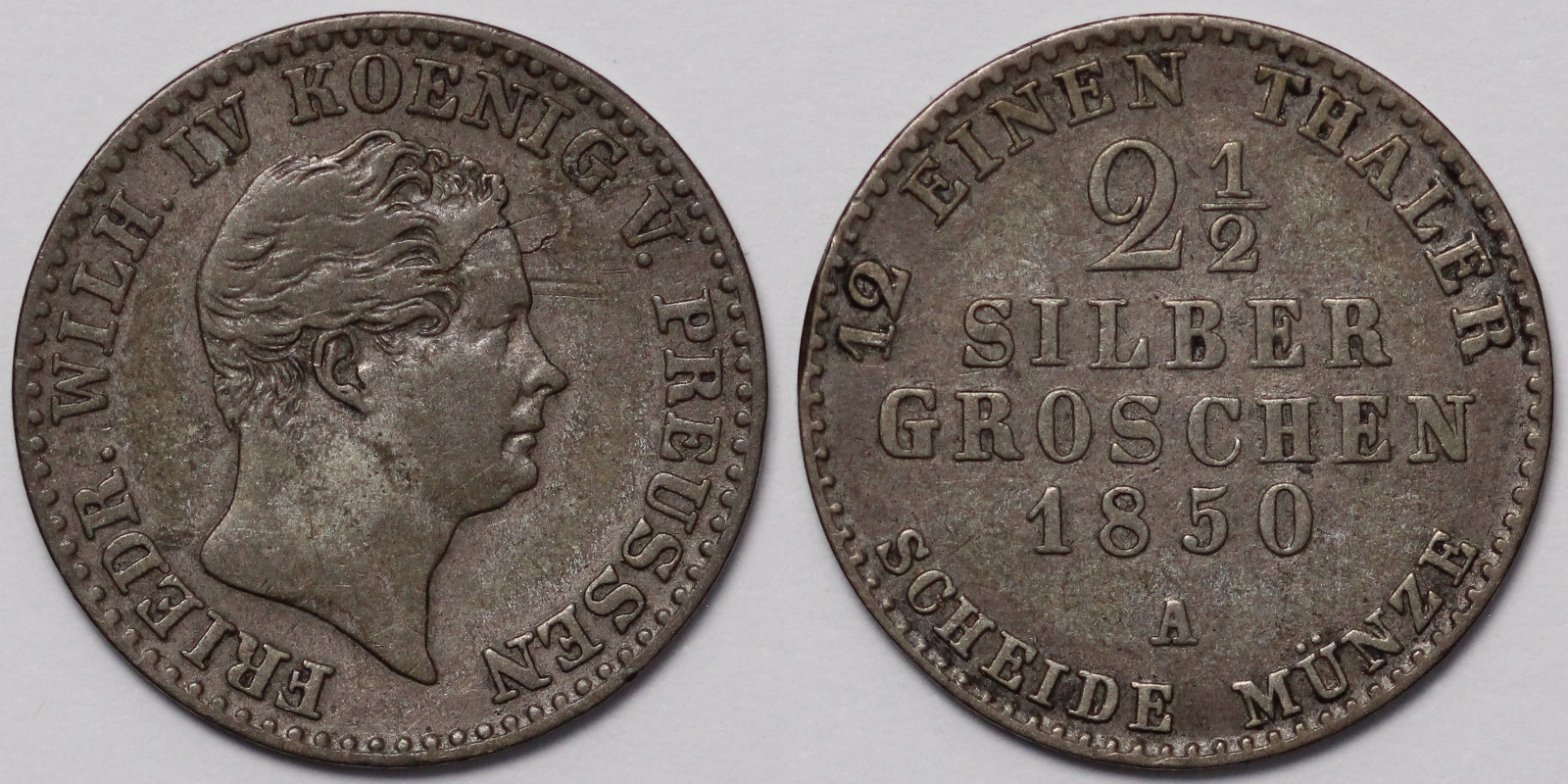 German States-Prussia 1850-A 2-1/2 Groschen Friedrich Wilhelm IV Silver ...