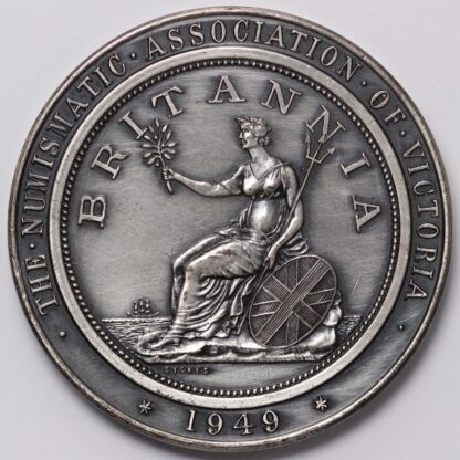 1949 Numismatic Assoc. of Victoria First Australian Copper Token Silvered Medal - Image 2