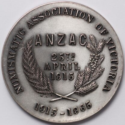 1965 Numismatic Assoc. of Victoria ANZAC 50th Anniversary Sterling Silver Medal - Image 2