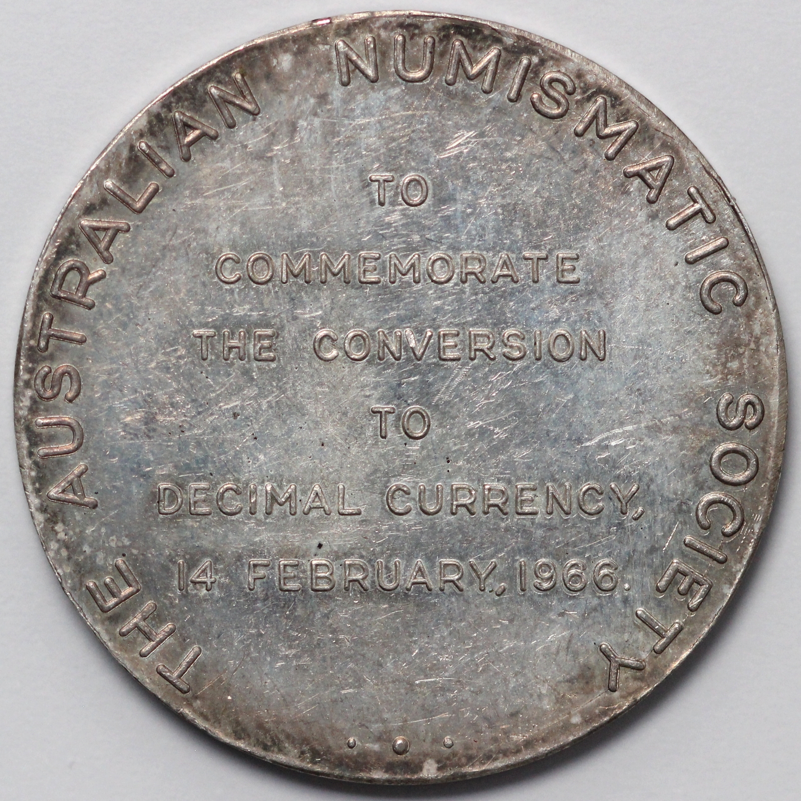 1966 Royal Australian Mint ANS Conversion to Decimal Sterling Silver Medal - Image 3