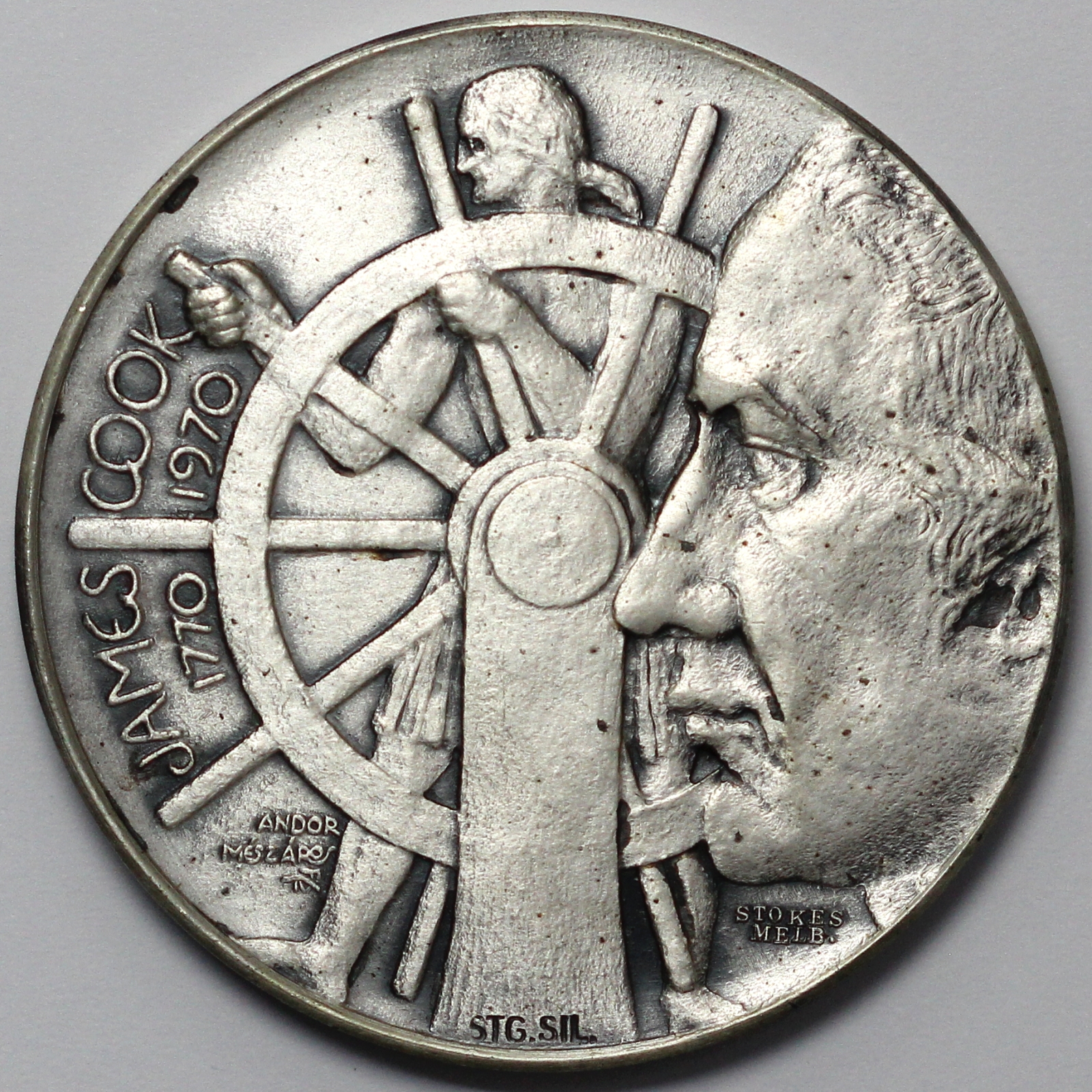 1970 James Cook National Trust of Australia Victoria Andor Meszaros Silver Medal - Image 2