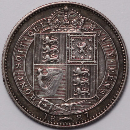 Great Britain 1887 Shilling Victoria Jubilee Head Crowned Shield Silver Coin - Image 3