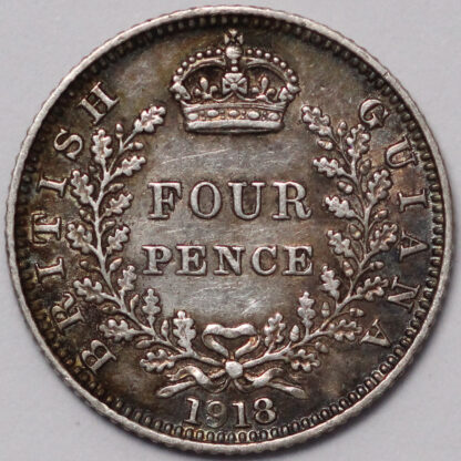 British Guiana 1918 Fourpence 4d George V KM# 29 World Silver Coin - Image 3