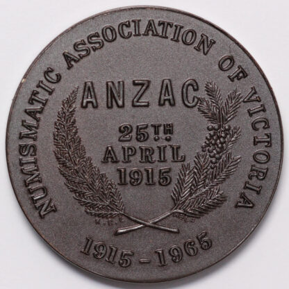 1965 Numismatic Association of Victoria ANZAC 50th Anniversary Bronze Medal - Image 2