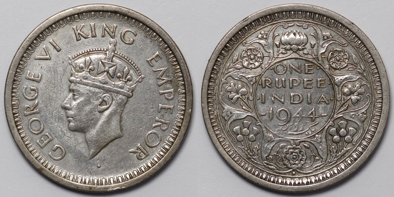 India-British 1944(b) 1 Rupee George VI Bombay Mint SW-9.27 KM-557.1 ...