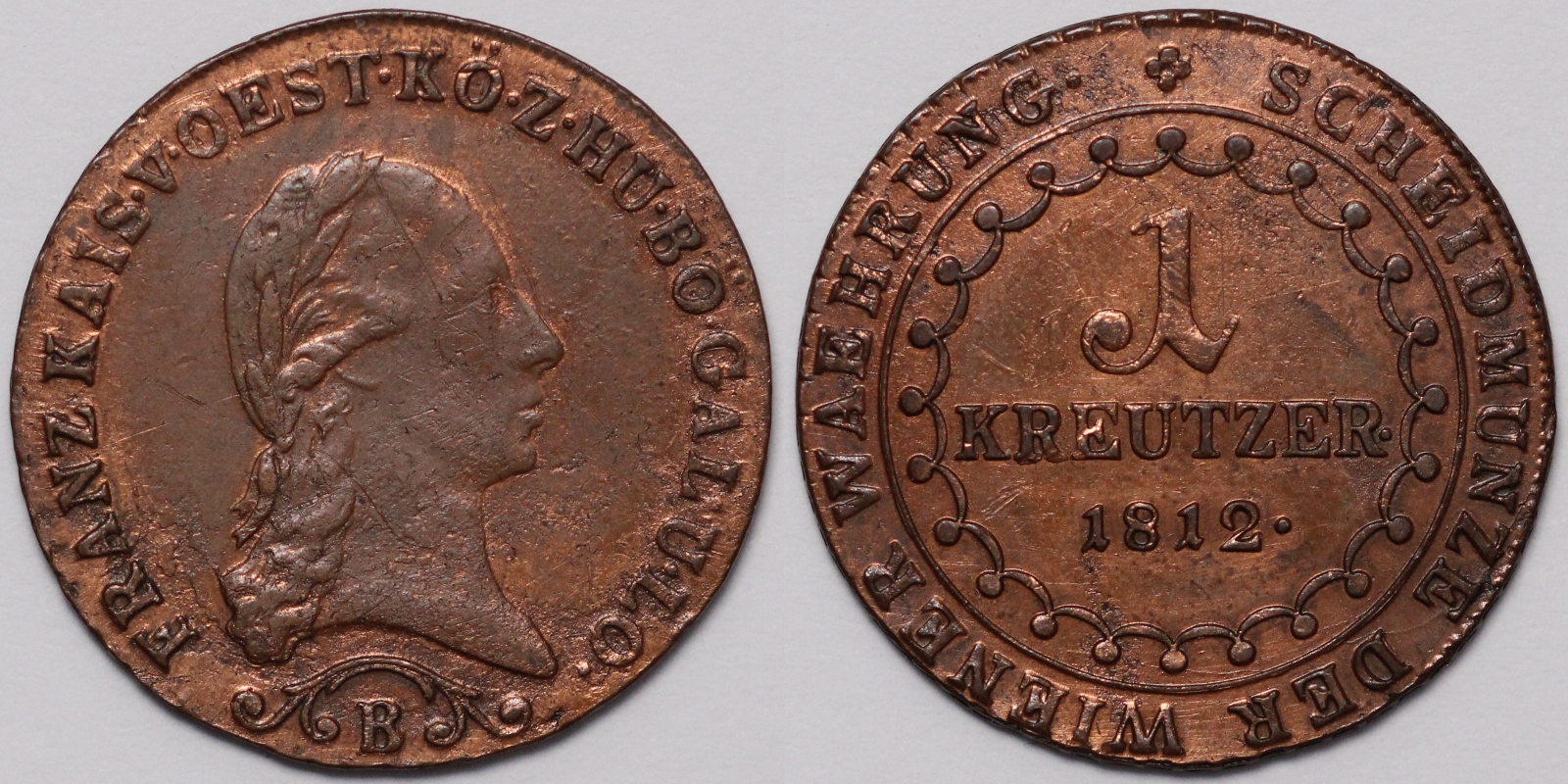 Austria 1812-B 1 Kreuzer KM# 2112 Franz I Kremnitz Mint World Copper ...