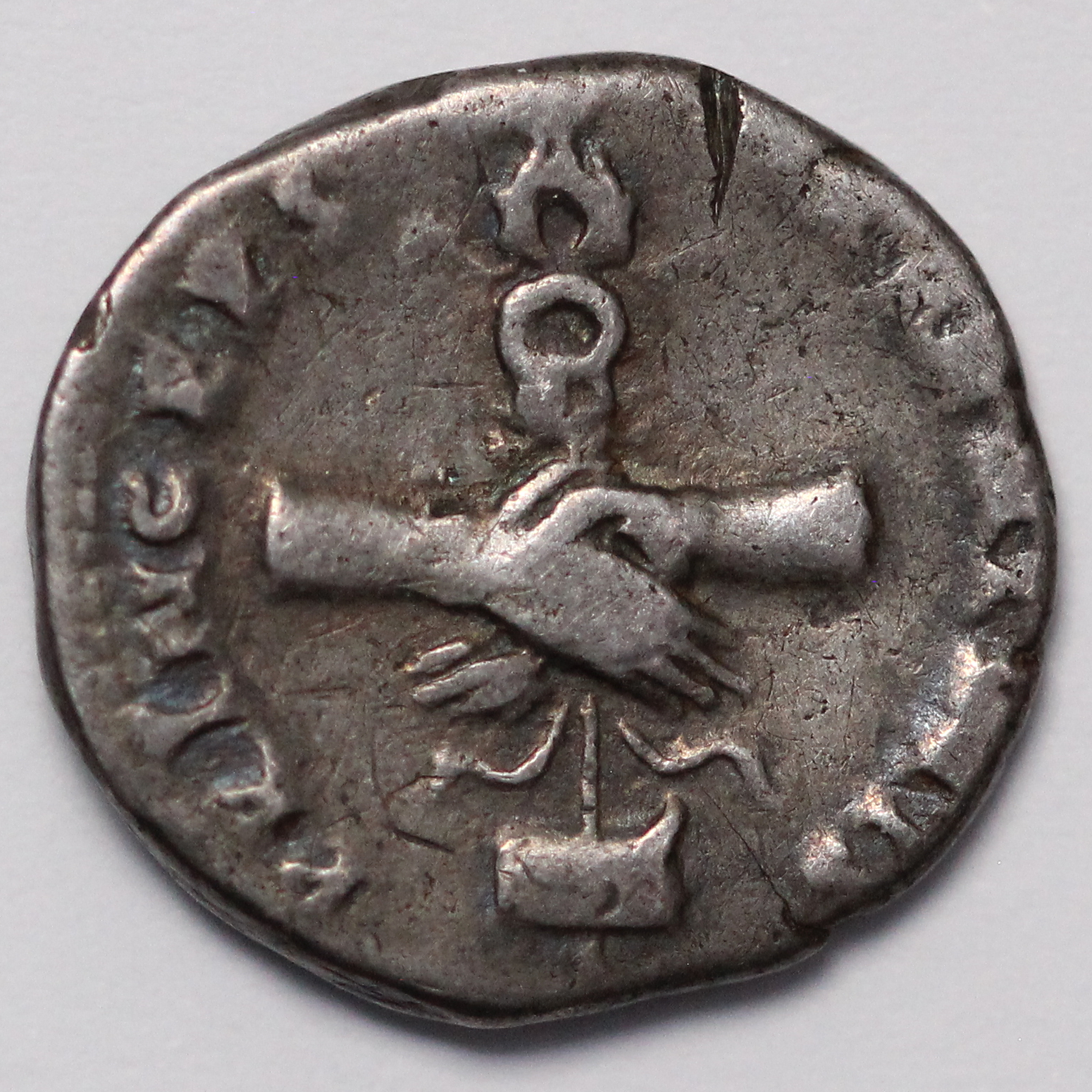 Ancient Roman Imperial Silver Coin Domitian (Caesar) Denarius AD 79 Clasped Hands - Image 3