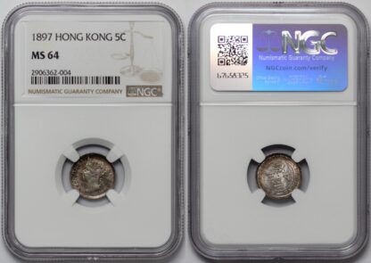 NGC Graded MS64 Hong Kong 1897 Five Cents 5c Victoria Uncirculated Silver Coin - Image 2