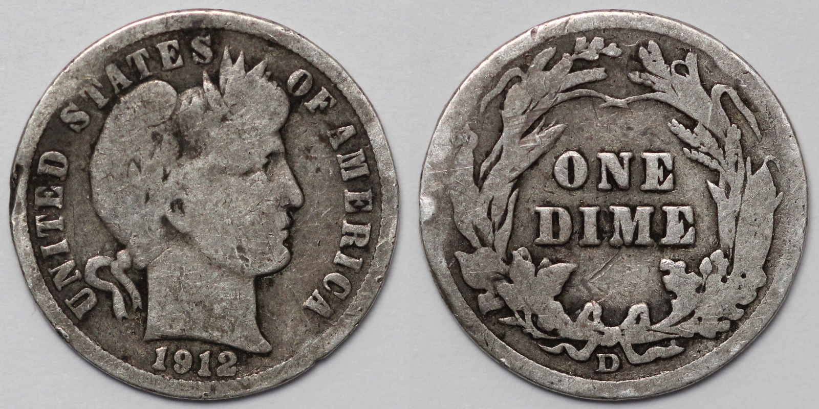 United States Usa 1912 D Barber Dime 10c Denver Mint World Silver Coin Imperial Numismatics