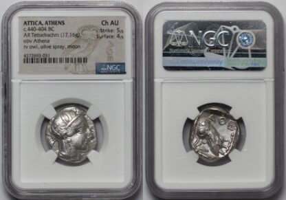 Ancient Greek Silver Coin Attica Athens AR Tetradrachm 440-404 BC NGC Choice AU - Image 4