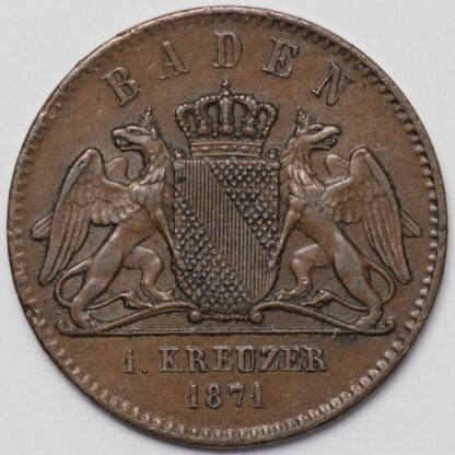 German States-Baden 1871 1 Kreuzer Victory over France KM# 252 World Copper Coin - Image 2