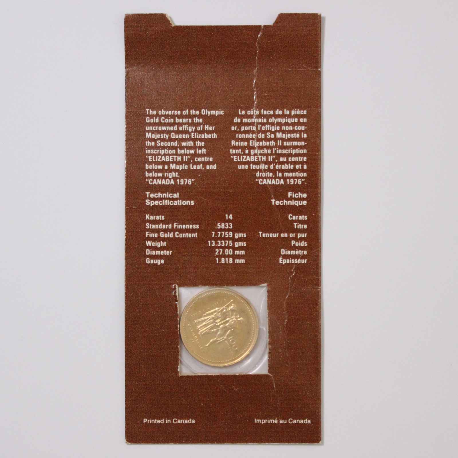 Canada 1976 Montreal Olympics $100 KM# 115 BU Gold Coin in Original Blister Pack - Image 3