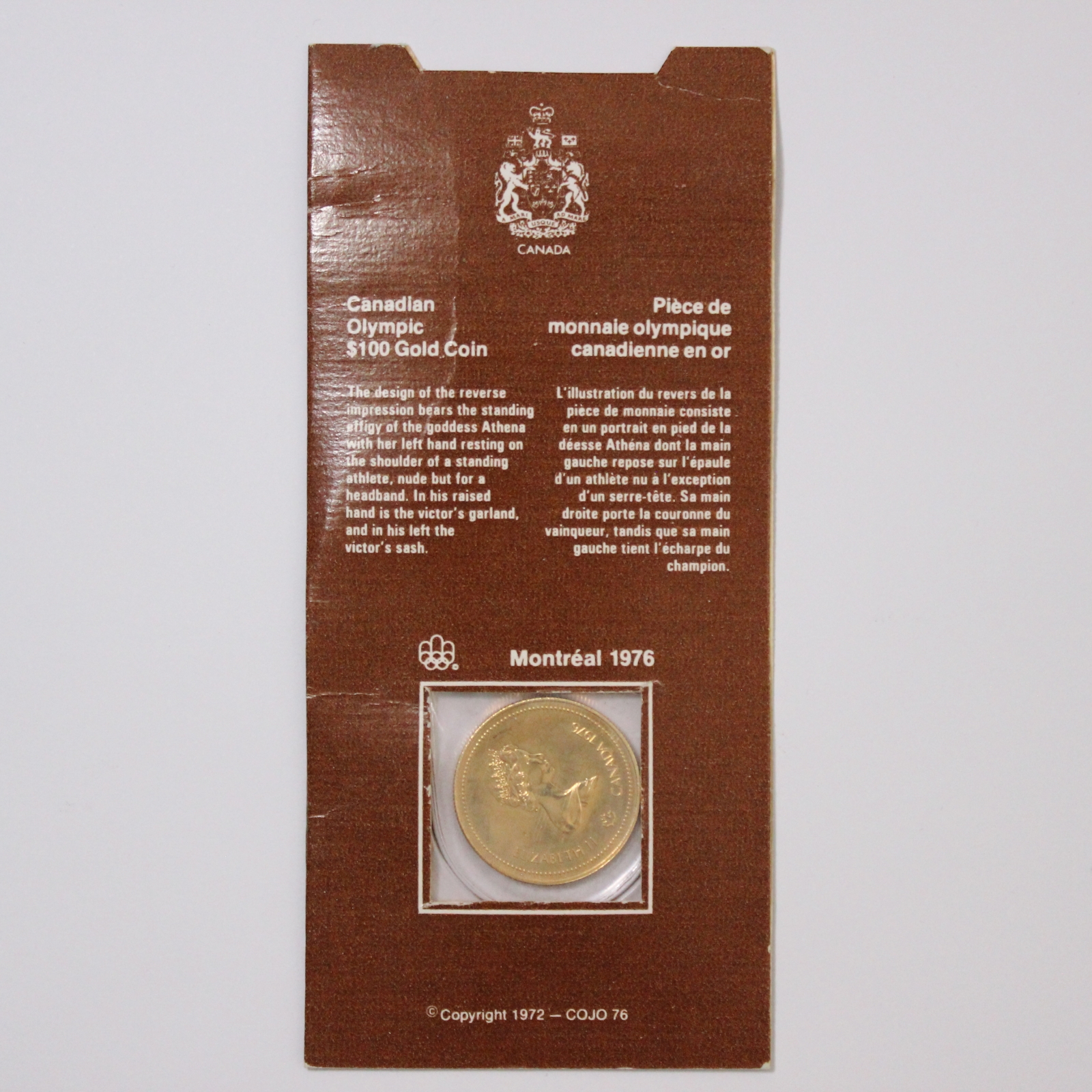 Canada 1976 Montreal Olympics $100 KM# 115 BU Gold Coin in Original Blister Pack - Image 2
