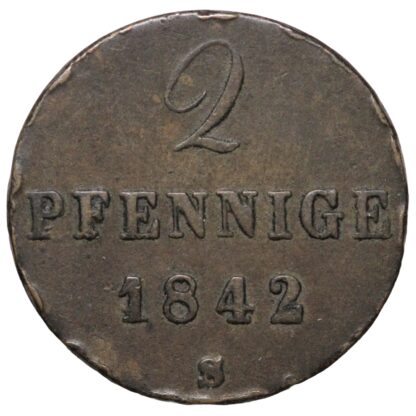 German States Brunswick-Calenberg-Hannover 1842-S 2 Pfennig Copper Coin - Image 3