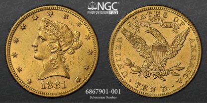 NGC Graded MS61 United States 1881 Liberty Head Eagle $10 Uncirculated Gold Coin - Image 3