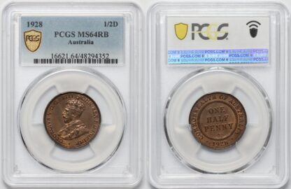 PCGS Graded MS64RB Australia 1928 Halfpenny 1/2D Choice Uncirculated - Rare Date - Image 2