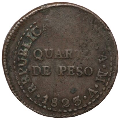 Peru 1823 LIMA V 1/4 Peso Provisional Coinage KM# 138 World Copper Coin - Rare - Image 3