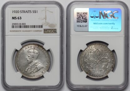NGC Graded MS63 Straits Settlements 1920 Dollar $1 George V KM# 33 Silver Coin - Image 2