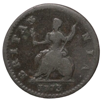 Great Britain 1773 Farthing George III House of Hanover S-3775 Copper Coin - Image 3