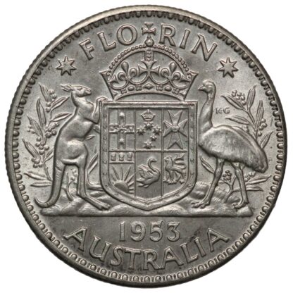 Australia 1953 Florin 2/- Large Denticles Elizabeth II Silver Coin - Image 3