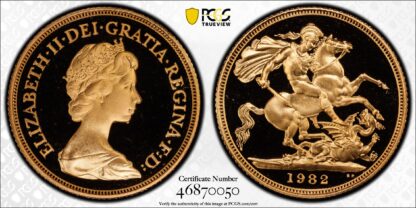 PCGS Graded PR69DCAM Great Britain 1982 Full Sovereign St George Proof Gold Coin - Image 2