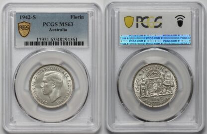 PCGS Graded MS63 Australia 1942-S San Francisco Florin Uncirculated Silver Coin - Image 3