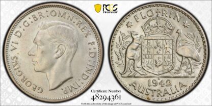 PCGS Graded MS63 Australia 1942-S San Francisco Florin Uncirculated Silver Coin - Image 2