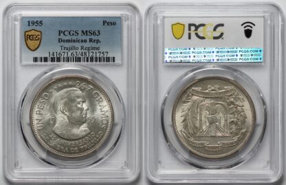 PCGS Graded MS63 Dominican Republic 1955 Peso Trujillo Regime Unc Silver Coin - Image 3