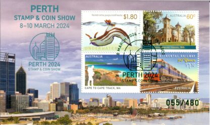 2024 Perth Stamp & Coin Show Full Set of Eight Daily Minisheets Coloured Foil - Image 2