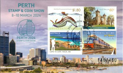 2024 Perth Stamp & Coin Show Full Set of Eight Daily Minisheets Coloured Foil - Image 4