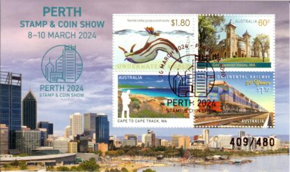 2024 Perth Stamp & Coin Show Full Set of Eight Daily Minisheets Coloured Foil - Image 8
