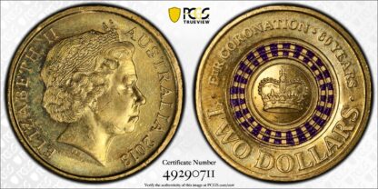 PCGS Graded MS63 Australia 2013 Coronation Purple Coloured $2 Uncirculated Coin - Image 2