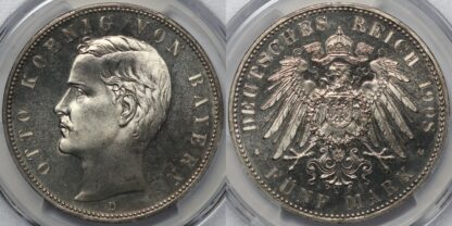 Bavaria 1908-D 5 Mark PCGS PR65